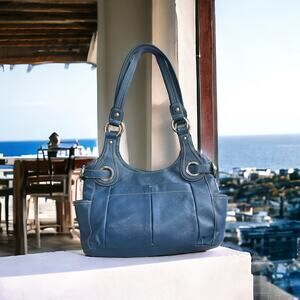 Mia Battina Retro Blue Leather Hand Bag